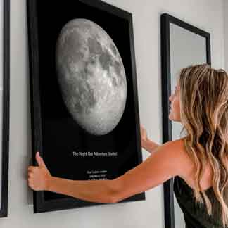 Custom moon map artwork showing a personalised moon phase print